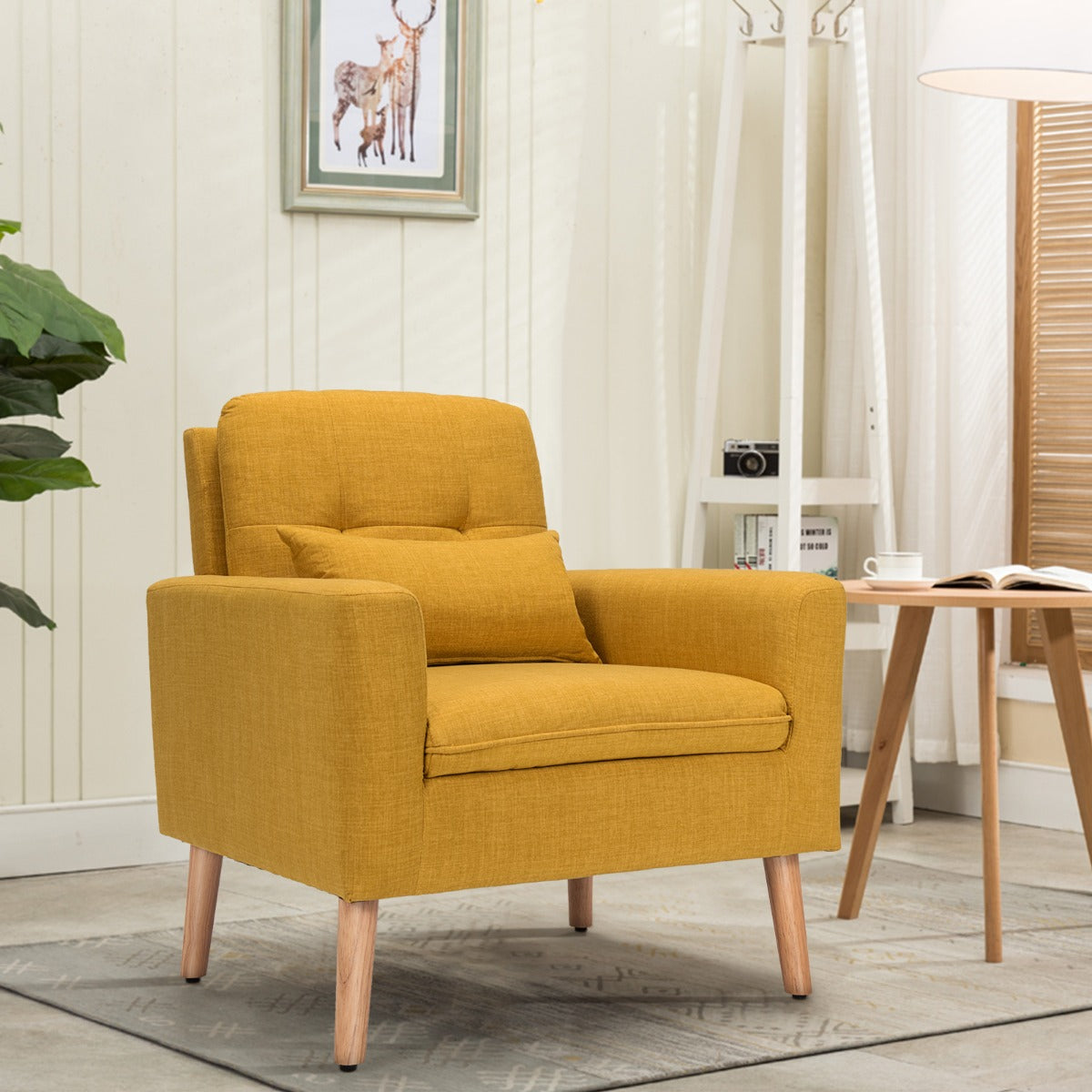 Modern Accent Chair with Lumbar Pillow-Yellow