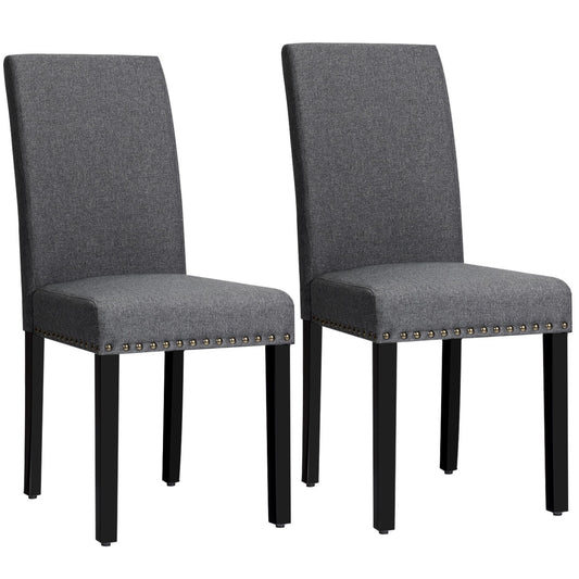 Set of 2 Upholstered Dining Chairs with Rubber Wood Legs-Grey
