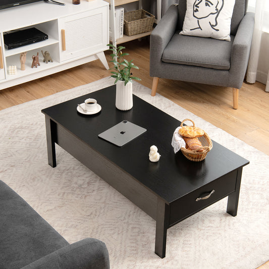 Lift Up Top Coffee Table with Hidden Storage Compartment-Black