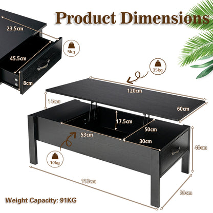 Lift Up Top Coffee Table with Hidden Storage Compartment-Black