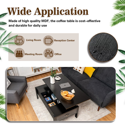 Lift Up Top Coffee Table with Hidden Storage Compartment-Black