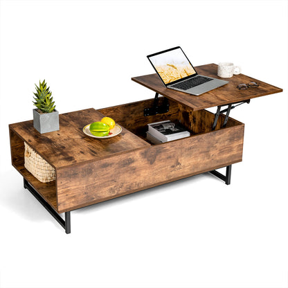 Lift Up ConvertibleTop Coffee Table with Hidden Storage Compartment-Brown