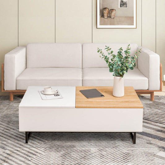 Lift Up ConvertibleTop Coffee Table with Hidden Storage Compartment-White