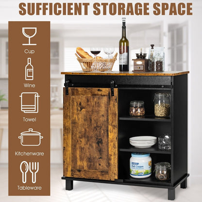 Freestanding Wooden Storage Cabinet with Wine Rack and Sliding Door-Coffee
