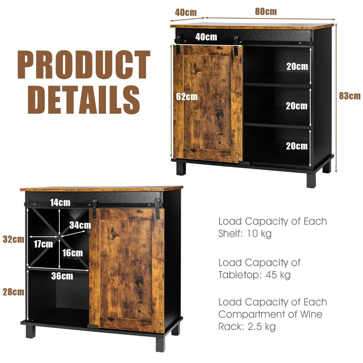 Freestanding Wooden Storage Cabinet with Wine Rack and Sliding Door-Coffee