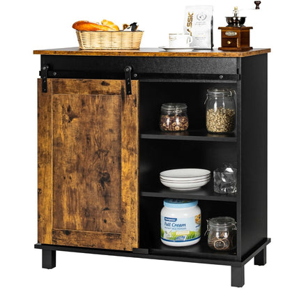 Freestanding Wooden Storage Cabinet with Wine Rack and Sliding Door-Coffee