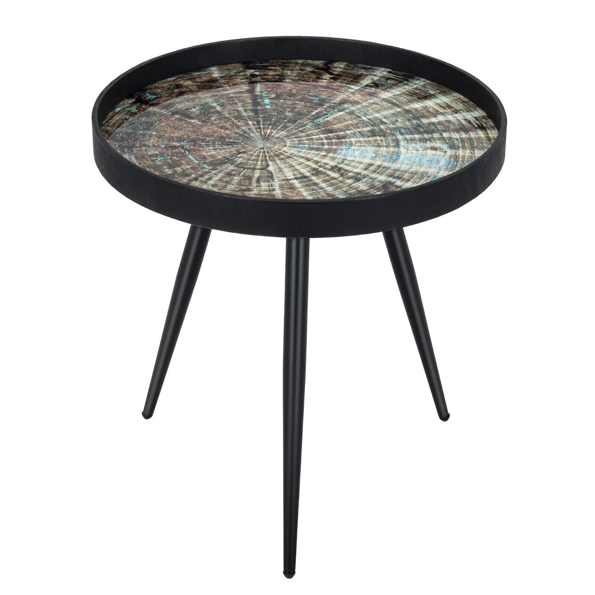 Modern Round Coffee Table with Wooden Tray Top and Steel Legs-Black