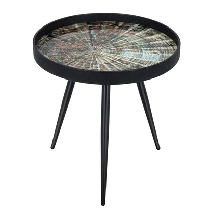 Modern Round Coffee Table with Wooden Tray Top and Steel Legs-Black