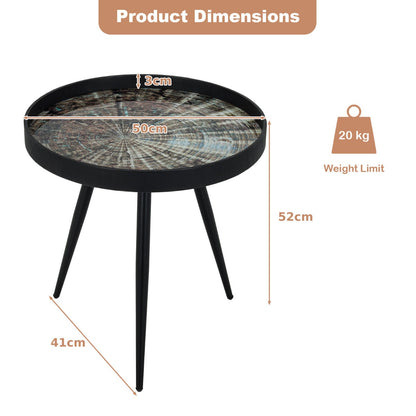 Modern Round Coffee Table with Wooden Tray Top and Steel Legs-Black
