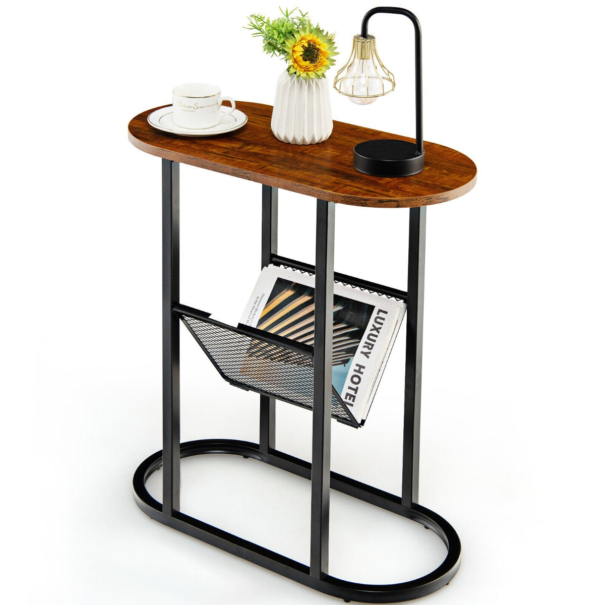 2-tier Industrial Side Table with Mesh Shelf