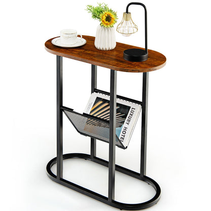 2-tier Industrial Side Table with Mesh Shelf