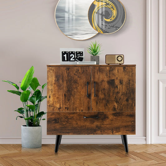 Freestanding Wooden Buffet Sideboard with Drawer-Brown