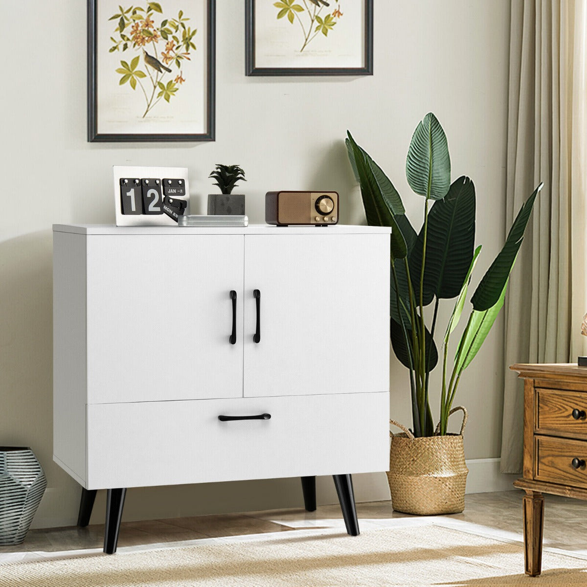 Freestanding Wooden Buffet Sideboard with Drawer-White