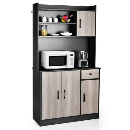tall Kitchen Cupboard with Adjustable Shelves and drawers-Black