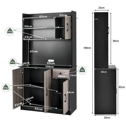 tall Kitchen Cupboard with Adjustable Shelves and drawers-Black