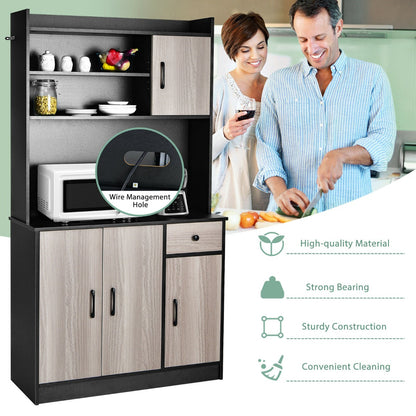 tall Kitchen Cupboard with Adjustable Shelves and drawers-Black