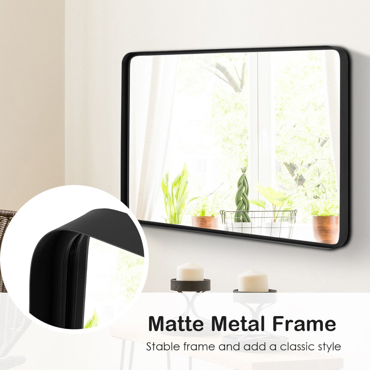 Modern Rectangular Hanging Vanity Wall Mirror for Vertical Horizontal Use-M