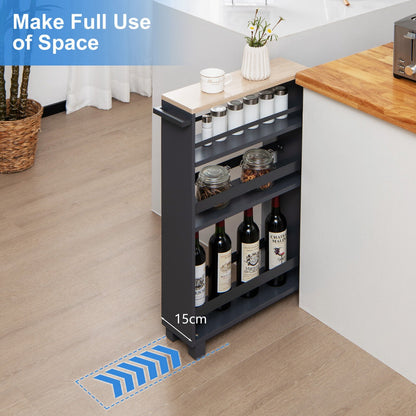 4-Tier Slim Rolling Storage Trolley with Handle and Adjustable Shelf-Grey