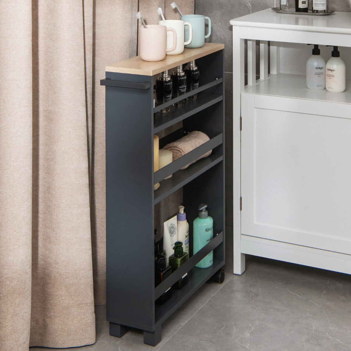 4-Tier Slim Rolling Storage Trolley with Handle and Adjustable Shelf-Grey