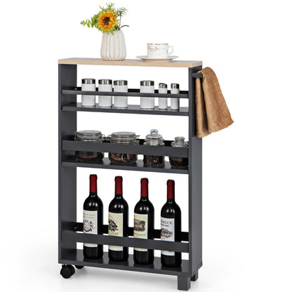 4-Tier Slim Rolling Storage Trolley with Handle and Adjustable Shelf-Grey