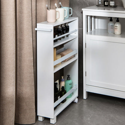 4-Tier Slim Rolling Storage Trolley with Handle and Adjustable Shelf-White