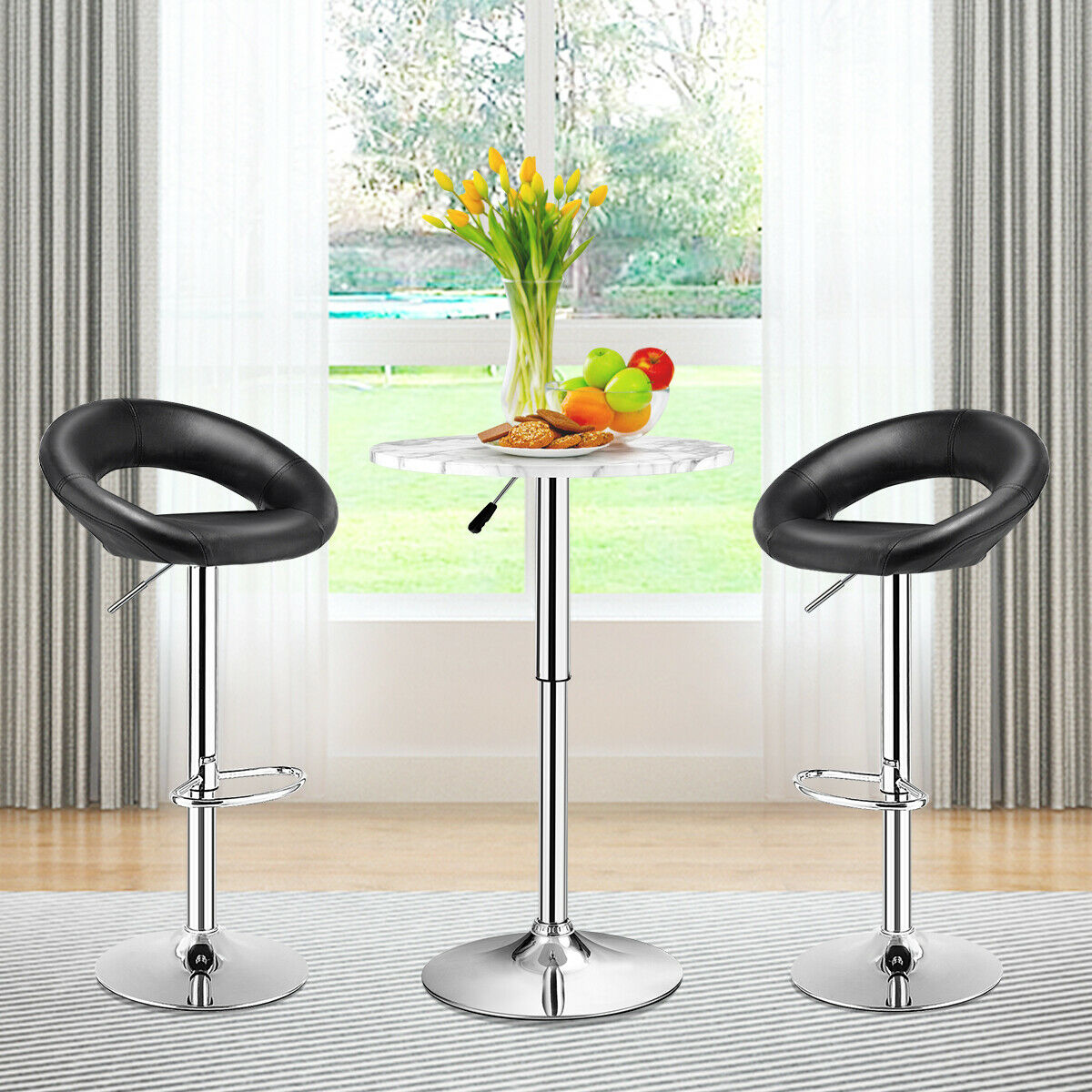 Set of 2 Modern Height Stool with PU Leather for Kitchen Bar and Dining -Black