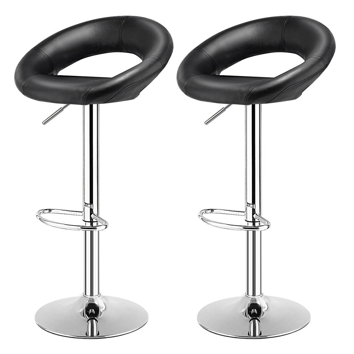 Set of 2 Modern Height Stool with PU Leather for Kitchen Bar and Dining -Black