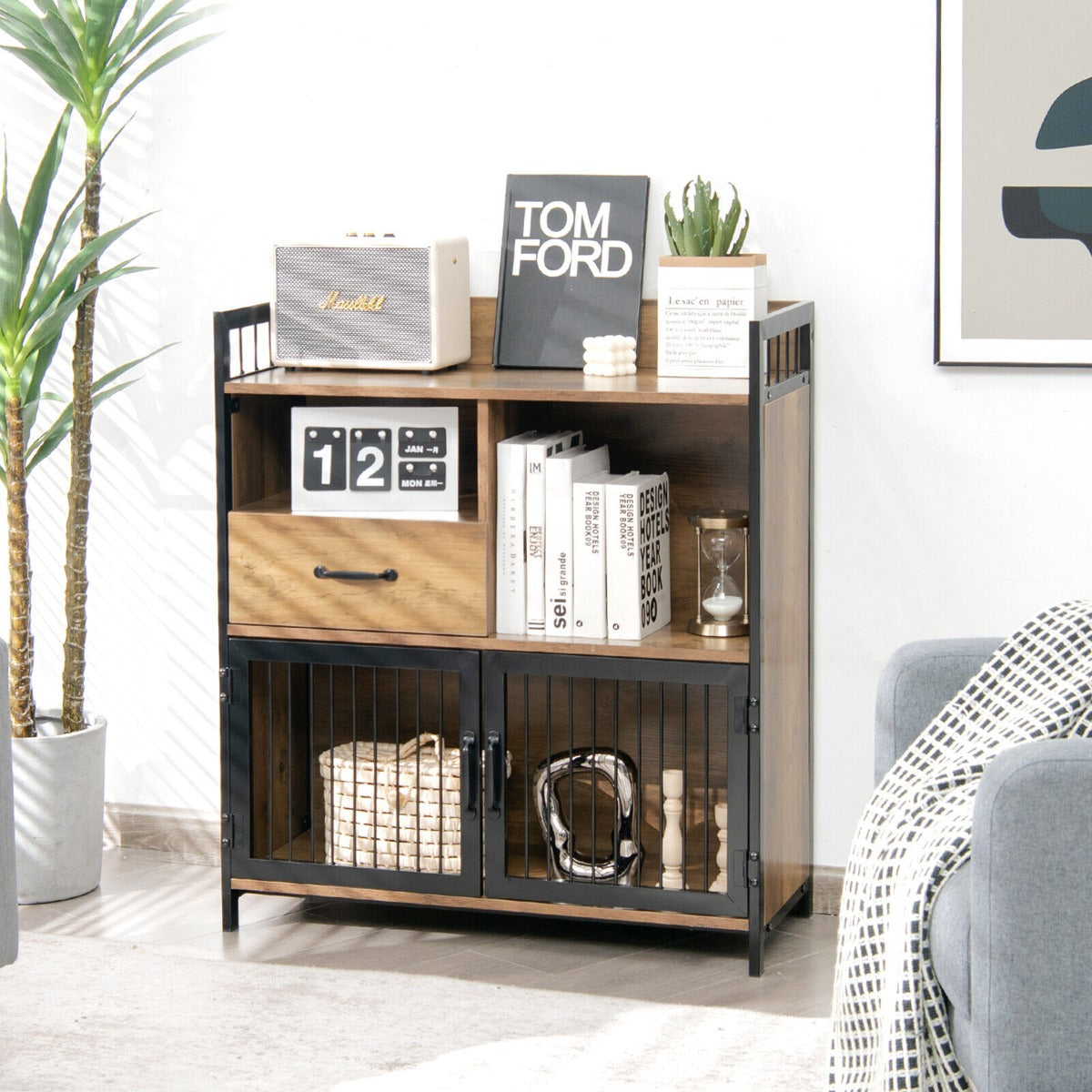 Industrial Freestanding Storage Cabinet with 2 Door Cabinets-1-Tier