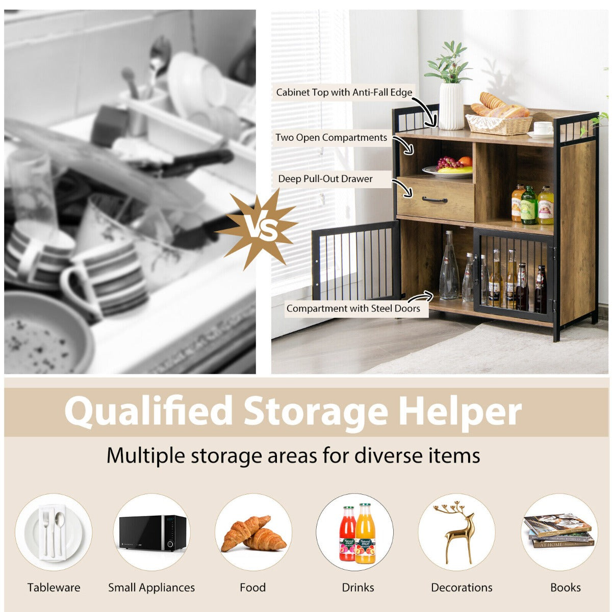 Industrial Freestanding Storage Cabinet with 2 Door Cabinets-1-Tier