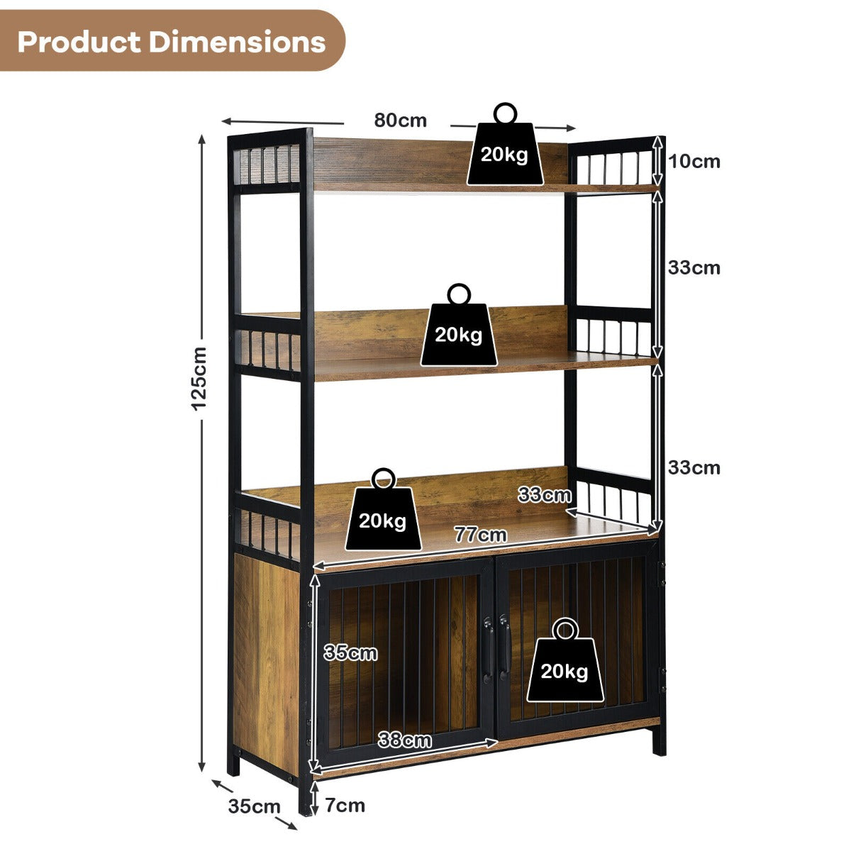 Industrial Freestanding Storage Cabinet with 2 Door Cabinets-3-Tier