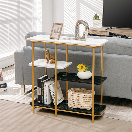 4-Tier Metal Console Table Sofa Side Table Storage Shelf-Black &amp; White