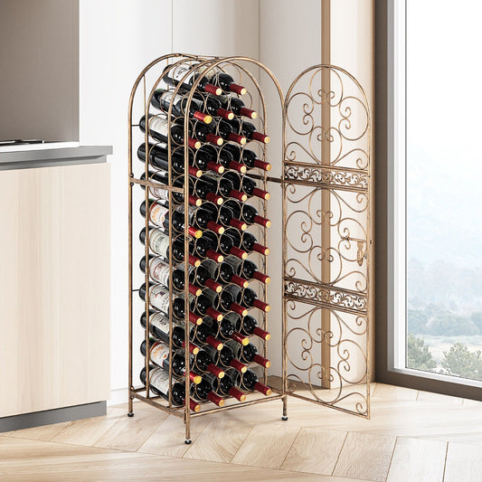 45 Bottles Metal Wine Rack with Lockable Door for Kitchen Bar Cellar