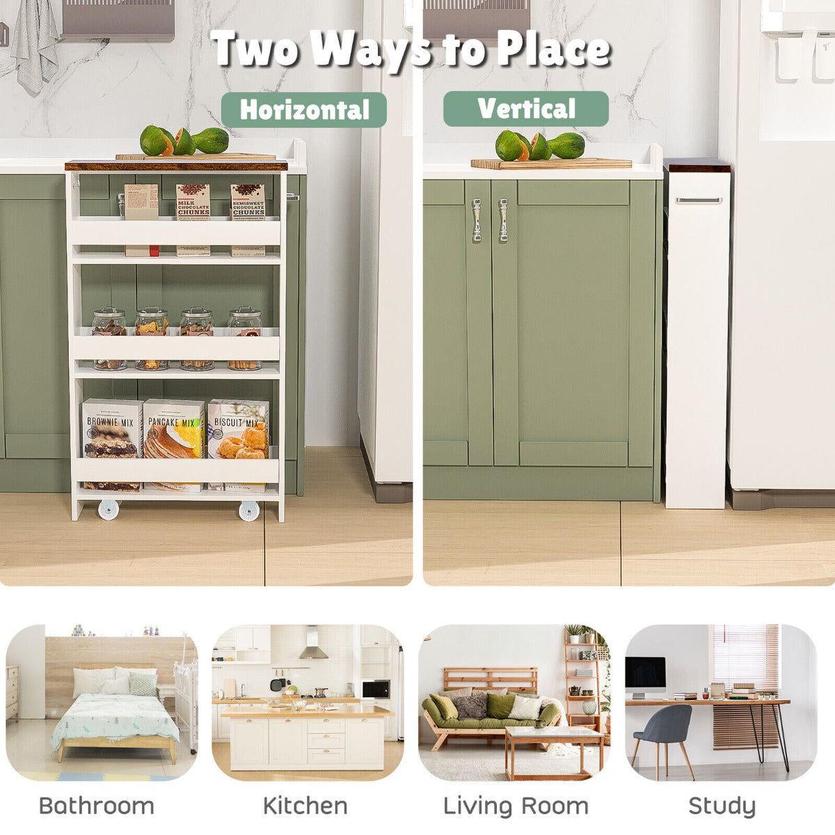 4-Tier Slide-out Rolling Slim Storage Trolley for Kitchen Dining Room-White