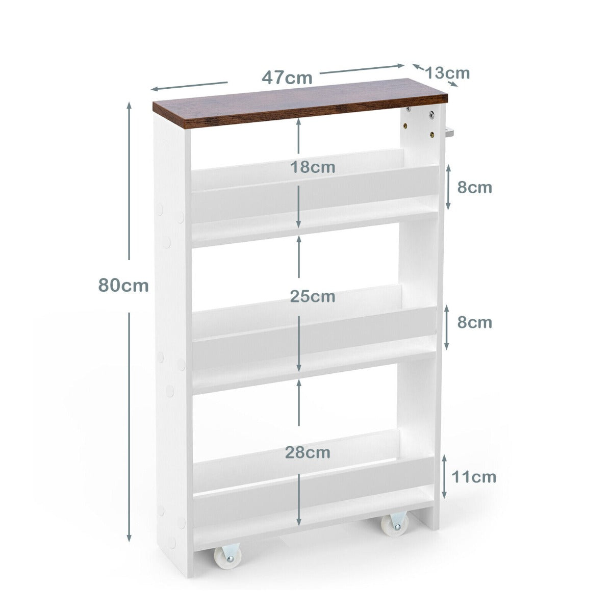 4-Tier Slide-out Rolling Slim Storage Trolley for Kitchen Dining Room-White