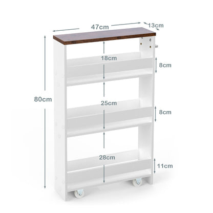 4-Tier Slide-out Rolling Slim Storage Trolley for Kitchen Dining Room-White