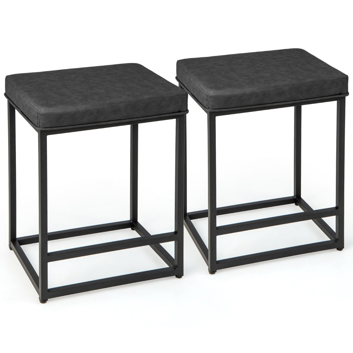 Bar Stools Set of 2 with PVC Leather Cushion-Black