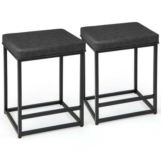 Bar Stools Set of 2 with PVC Leather Cushion-Black
