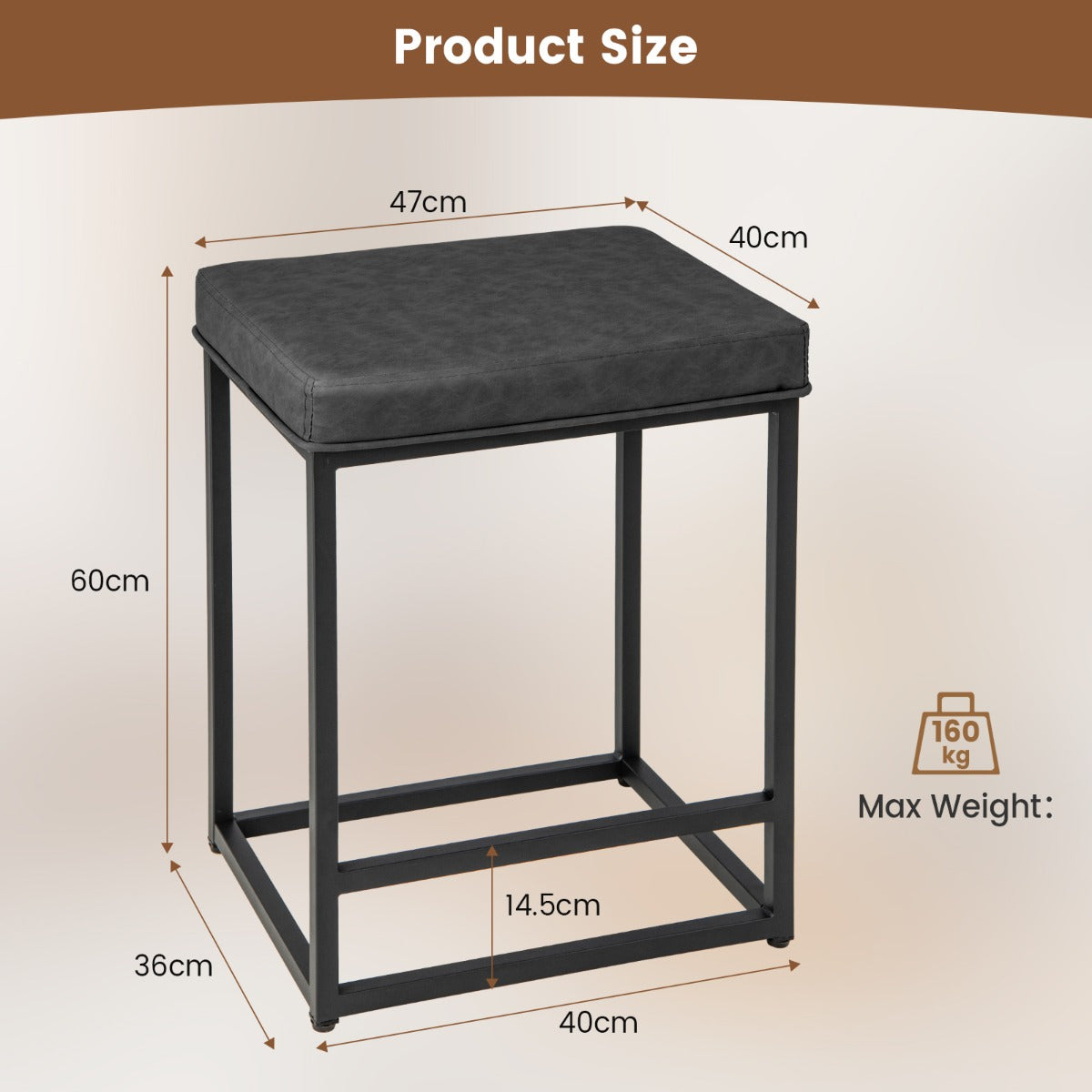 Bar Stools Set of 2 with PVC Leather Cushion-Black