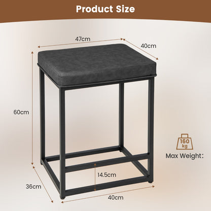 Bar Stools Set of 2 with PVC Leather Cushion-Black