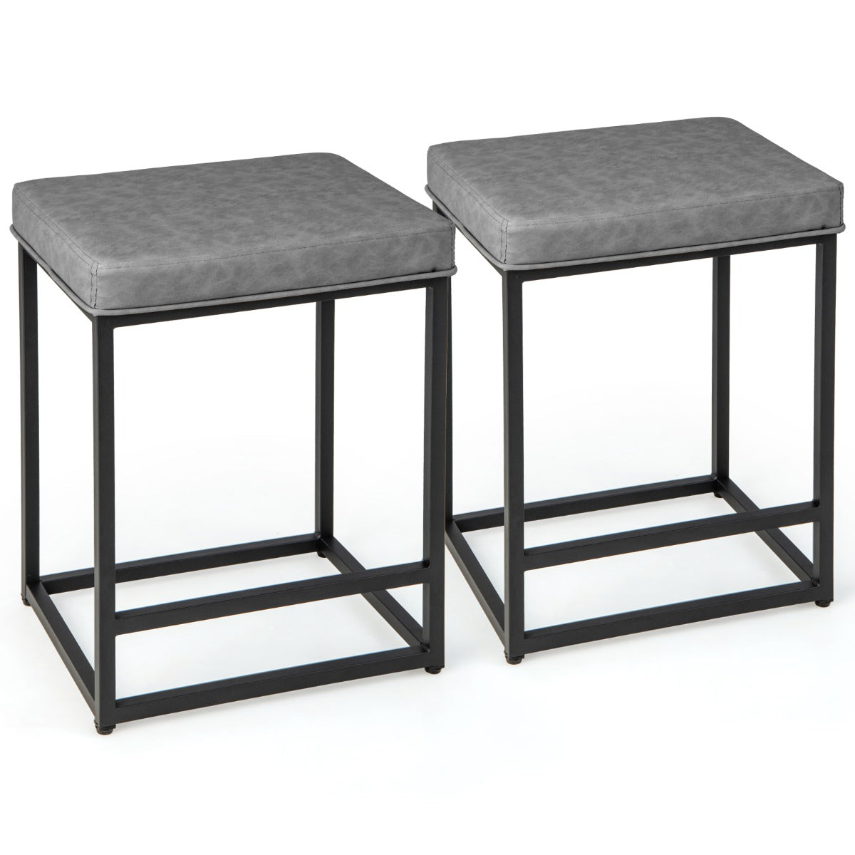 Bar Stools Set of 2 with PVC Leather Cushion-Grey