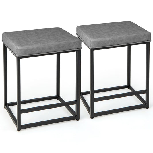 Bar Stools Set of 2 with PVC Leather Cushion-Grey