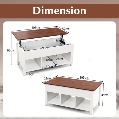 Rising Center Table with Lift Top Hidden Compartment-White
