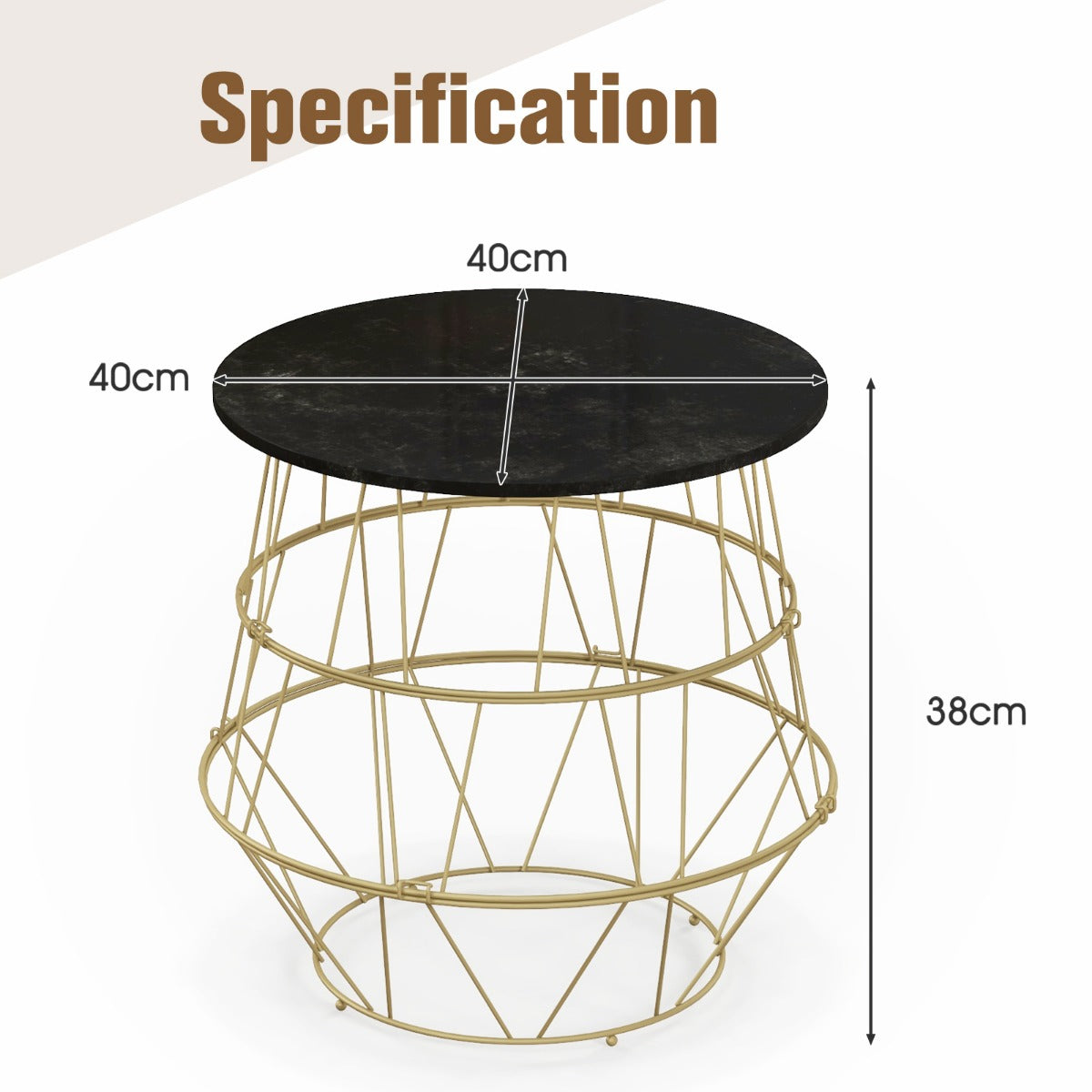 Faux Marble Top Side Table with Gold Metal Frame-Golden