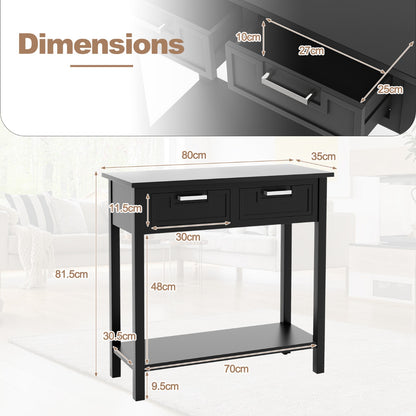 Modern Console Table 2 Drawer with Shelf-Black