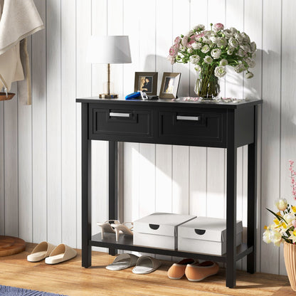 Modern Console Table 2 Drawer with Shelf-Black