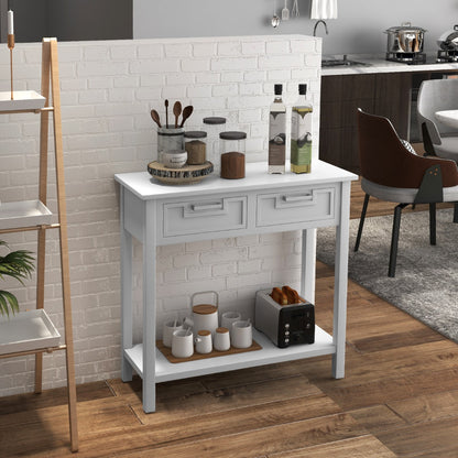 Modern Console Table 2 Drawer with Shelf-White