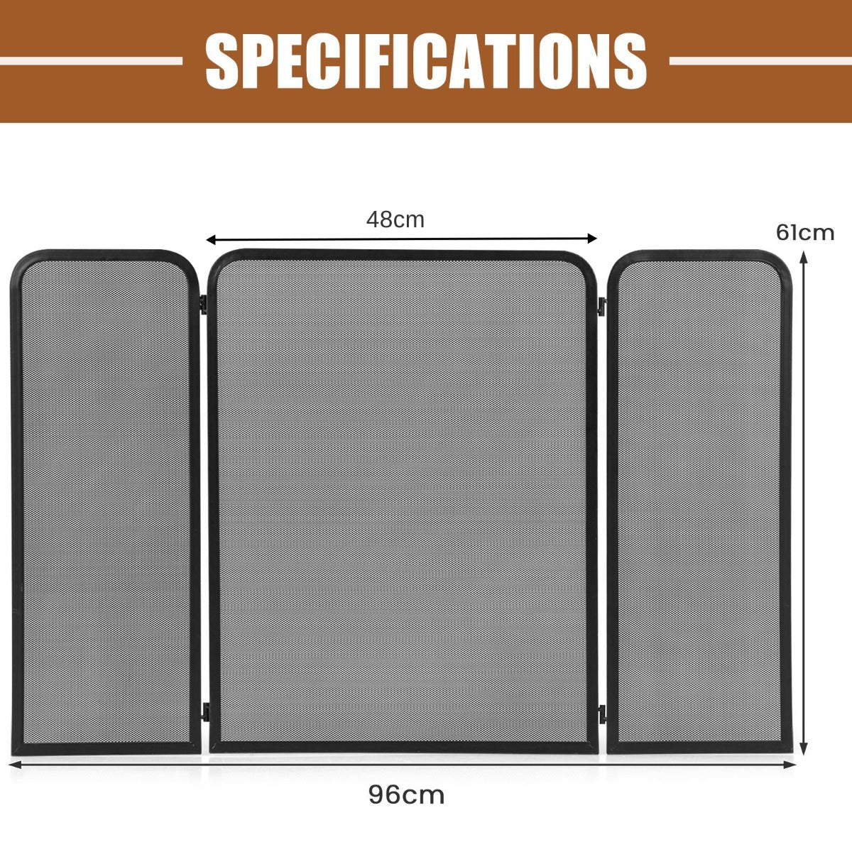 3-Panel Fireplace Screen with Flexible Hinges and Heavy-duty Metal Frame