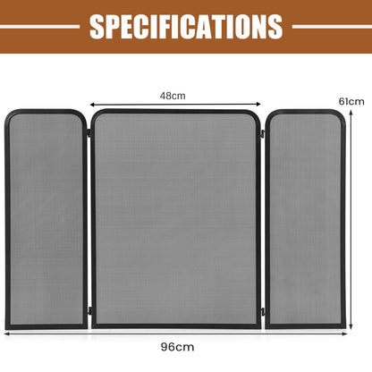 3-Panel Fireplace Screen with Flexible Hinges and Heavy-duty Metal Frame