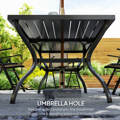 Outsunny Seven-Piece Steel Outdoor Dining Set, with Parasol Hole - Khaki