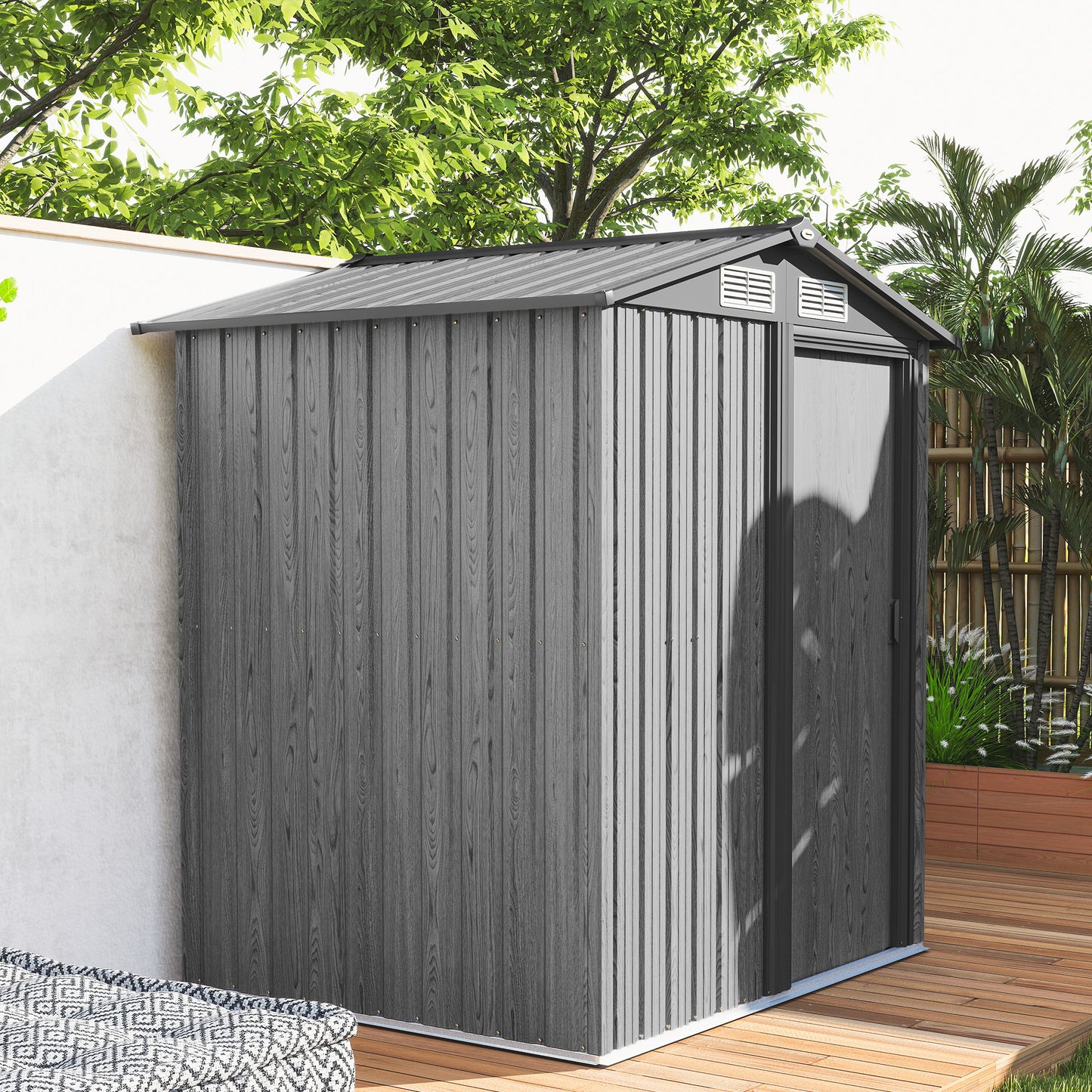 Outsunny 4.3 x 5ft Outdoor Garden Storage Shed - Grey Wood Effect